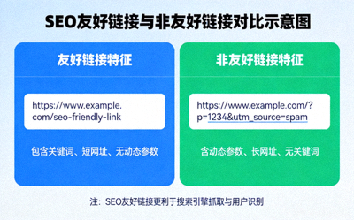 SEO友好链接与非友好链接对比示意图